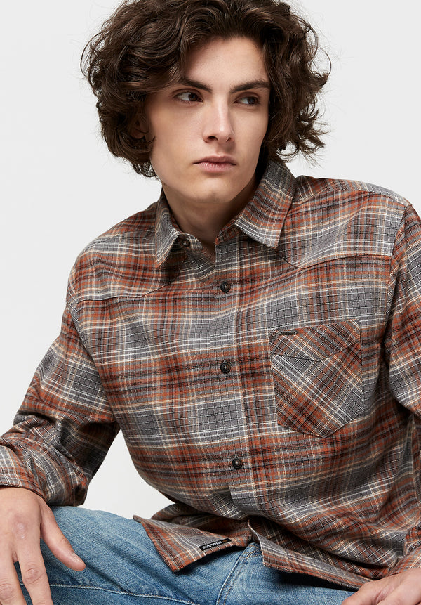 Sawood Plaid Flannel Shirt in Burnt Orange - BM23665