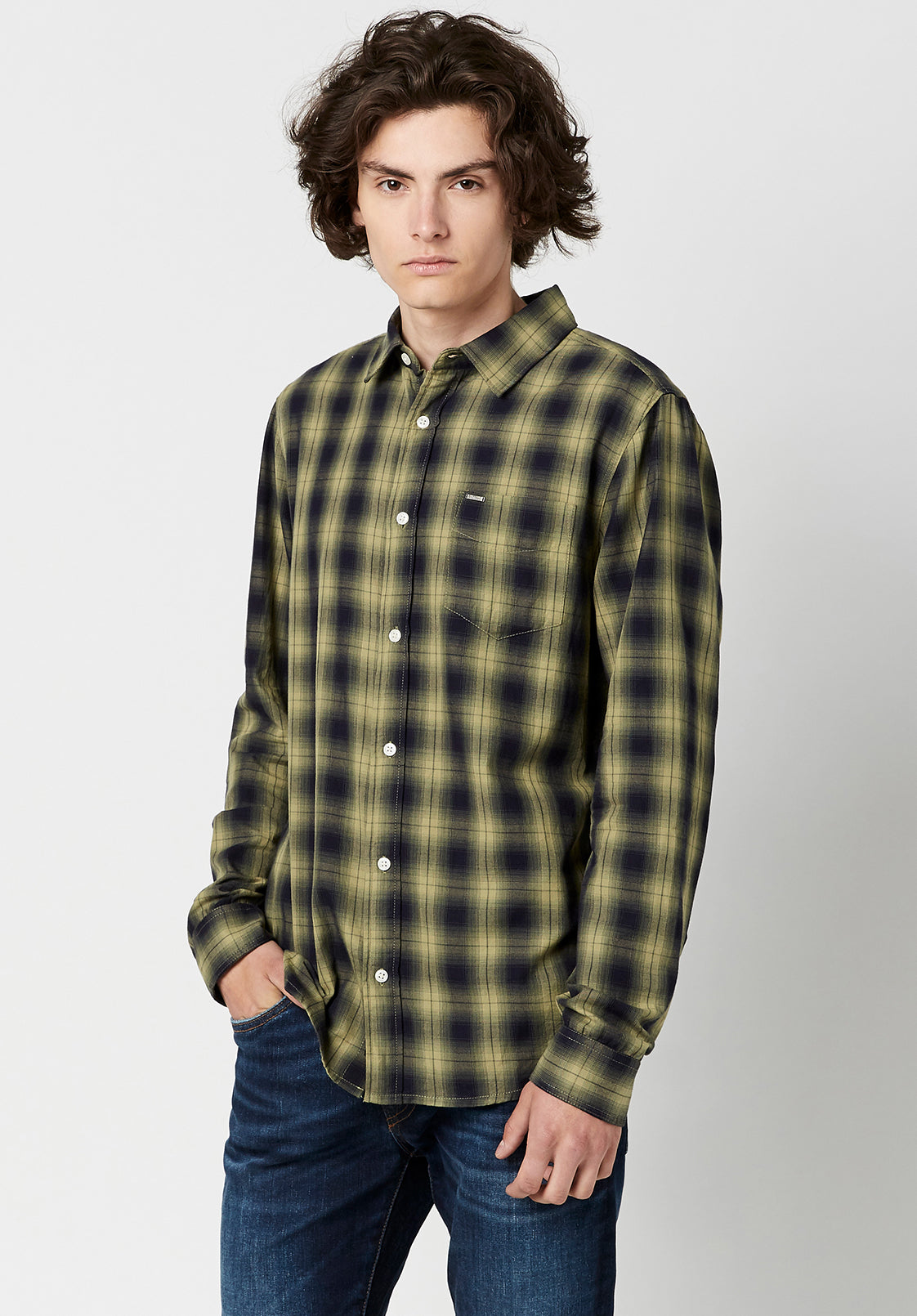 Sonb Men's Long-Sleeve Shirt in Green Plaid - BM23674