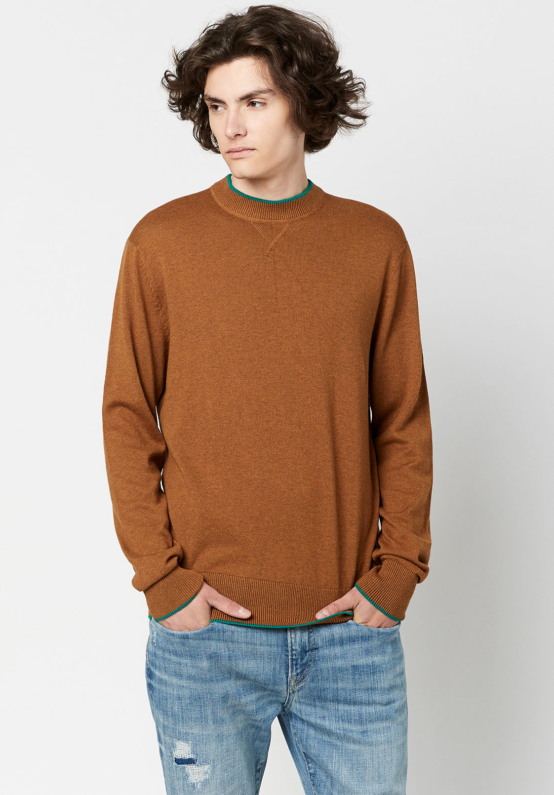 Wiquip Men's Merino Wool Sweater in Caramel - BM23686