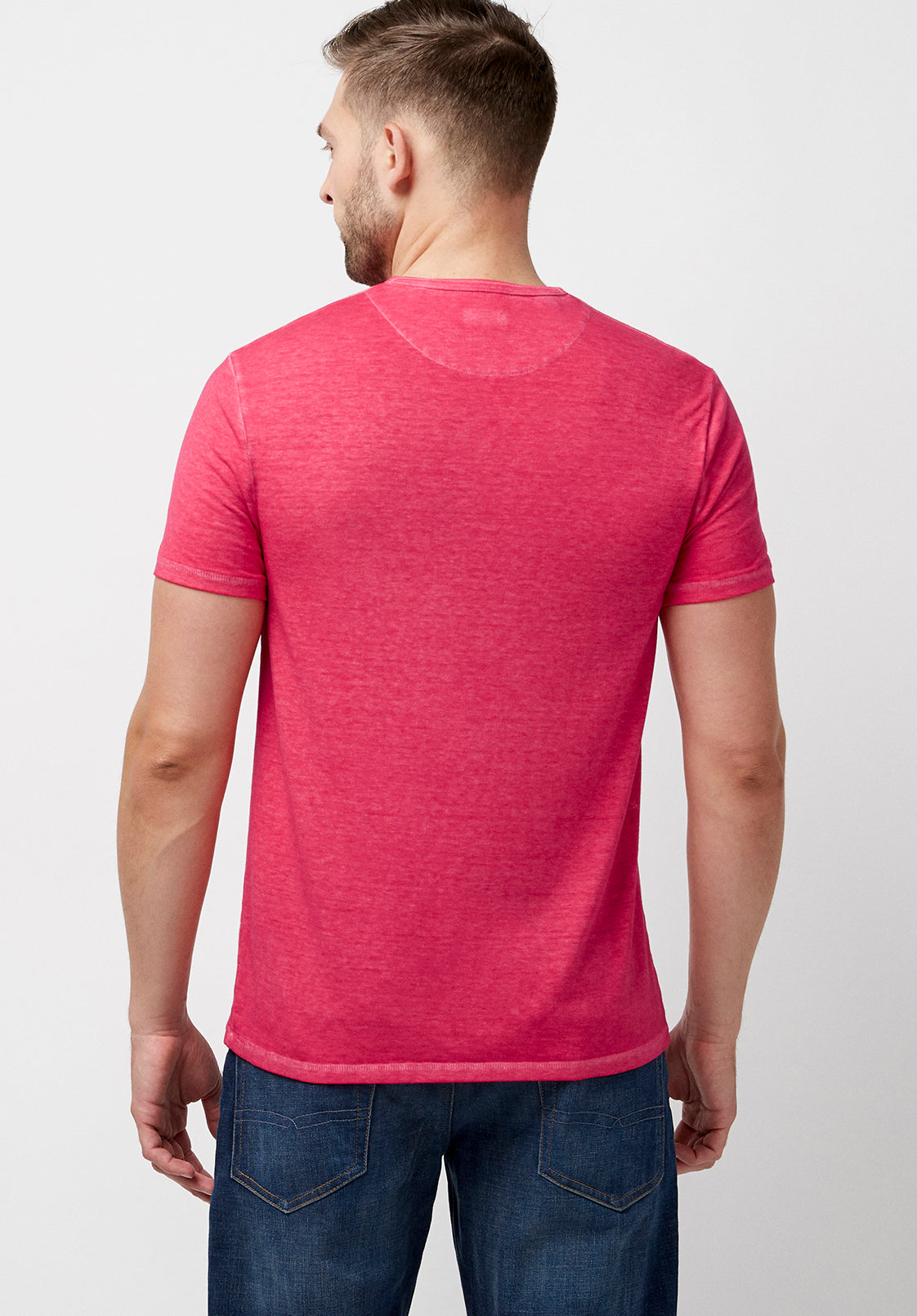 Kasum Men's Buttoned Henley T-Shirt in Fushia - BM23835