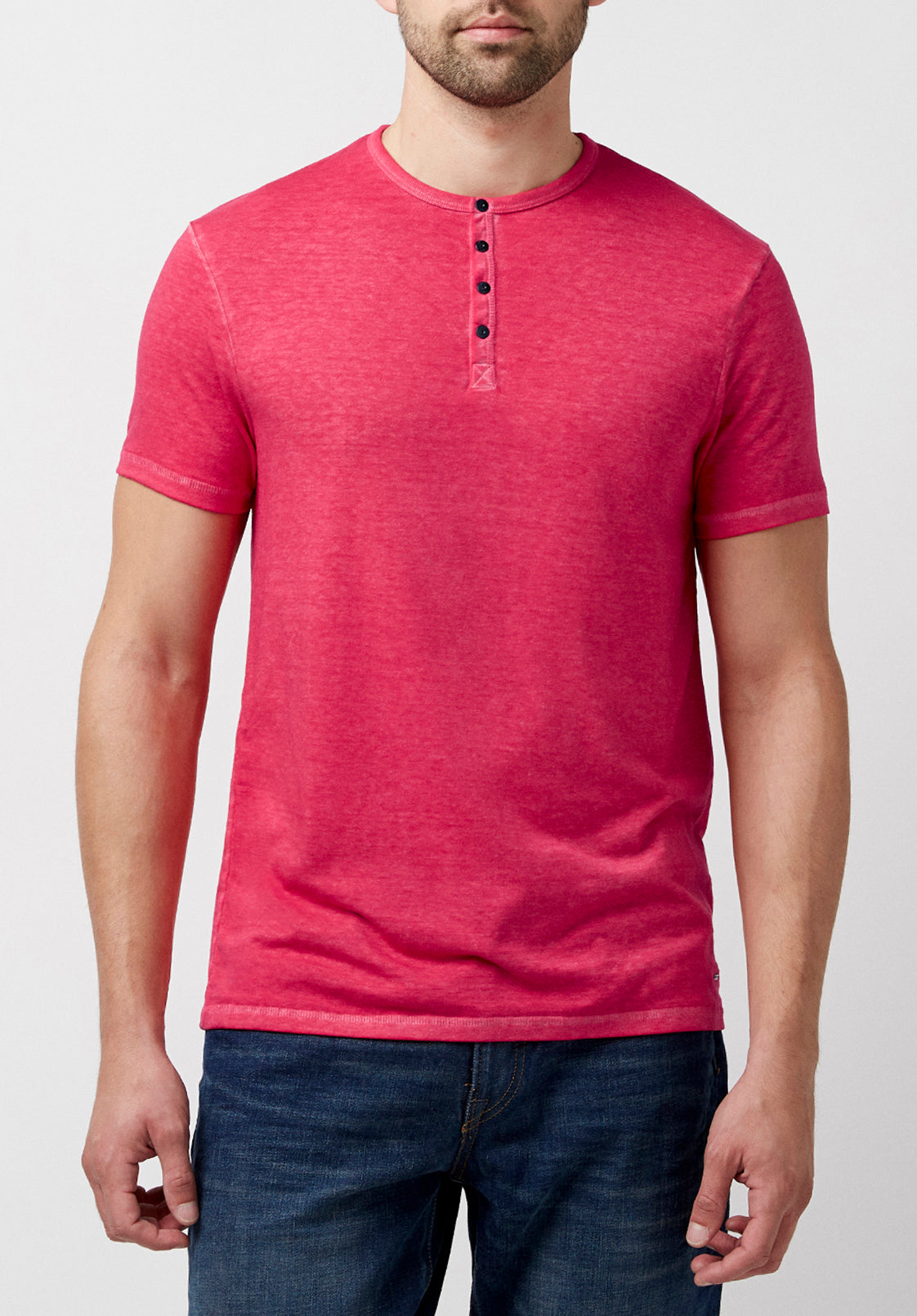 Kasum Men's Buttoned Henley T-Shirt in Fushia - BM23835