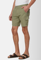 Linen Twill Havane Army Green Shorts - BM23967