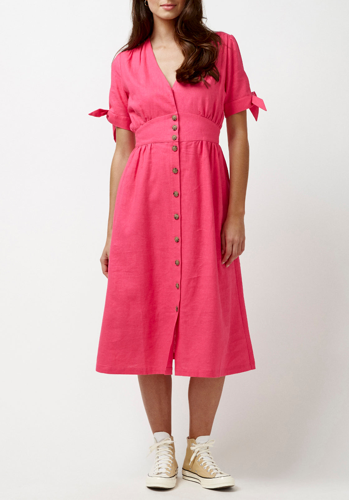 Mariposa Women's Buttoned Linen Dress in Fuchsia - WD0670P