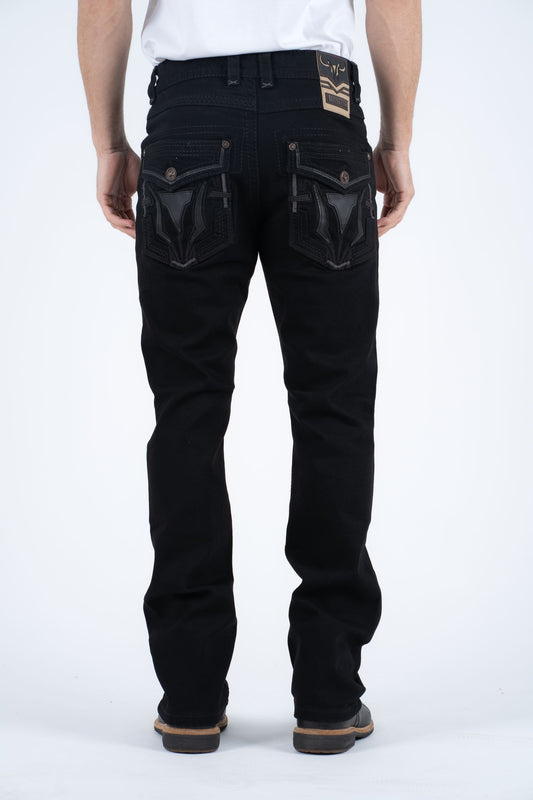 Men's Platini Red Embroidered Black Slim Boot Cut Jeans – Moreno's
