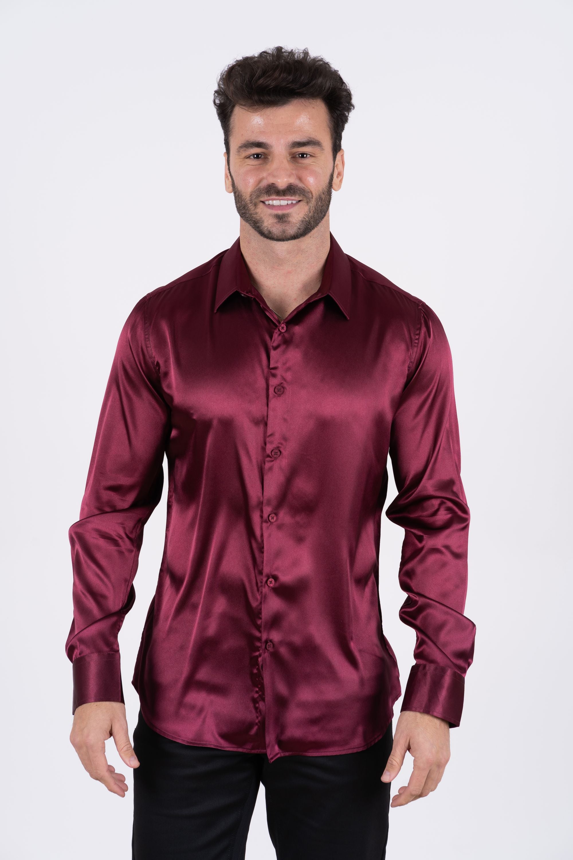 Men's Satin Wine Dress Shirt – Platini Fashion