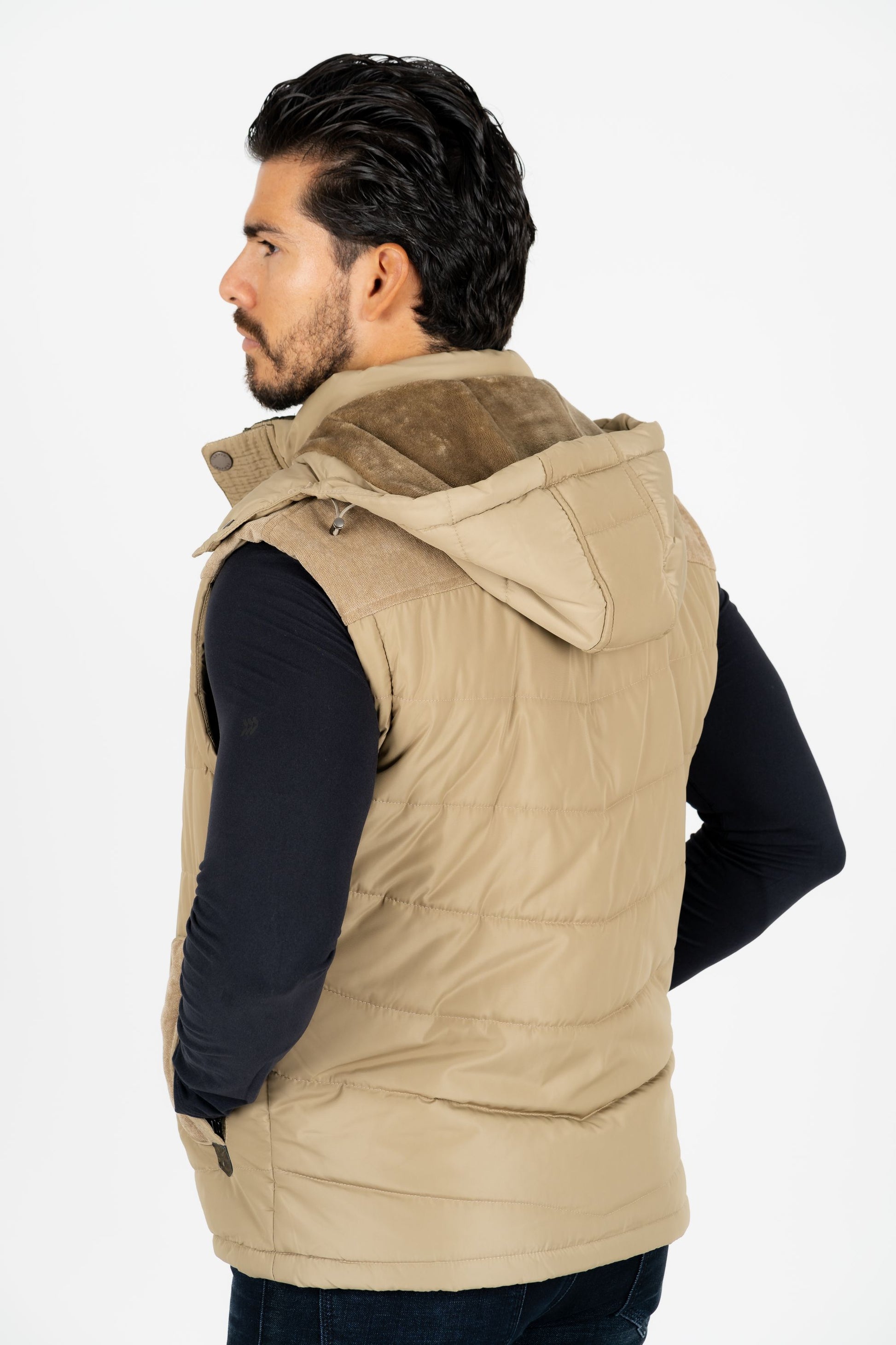 Khaki Padded Hooded Vest w/ Faux Lining Platini Fashion