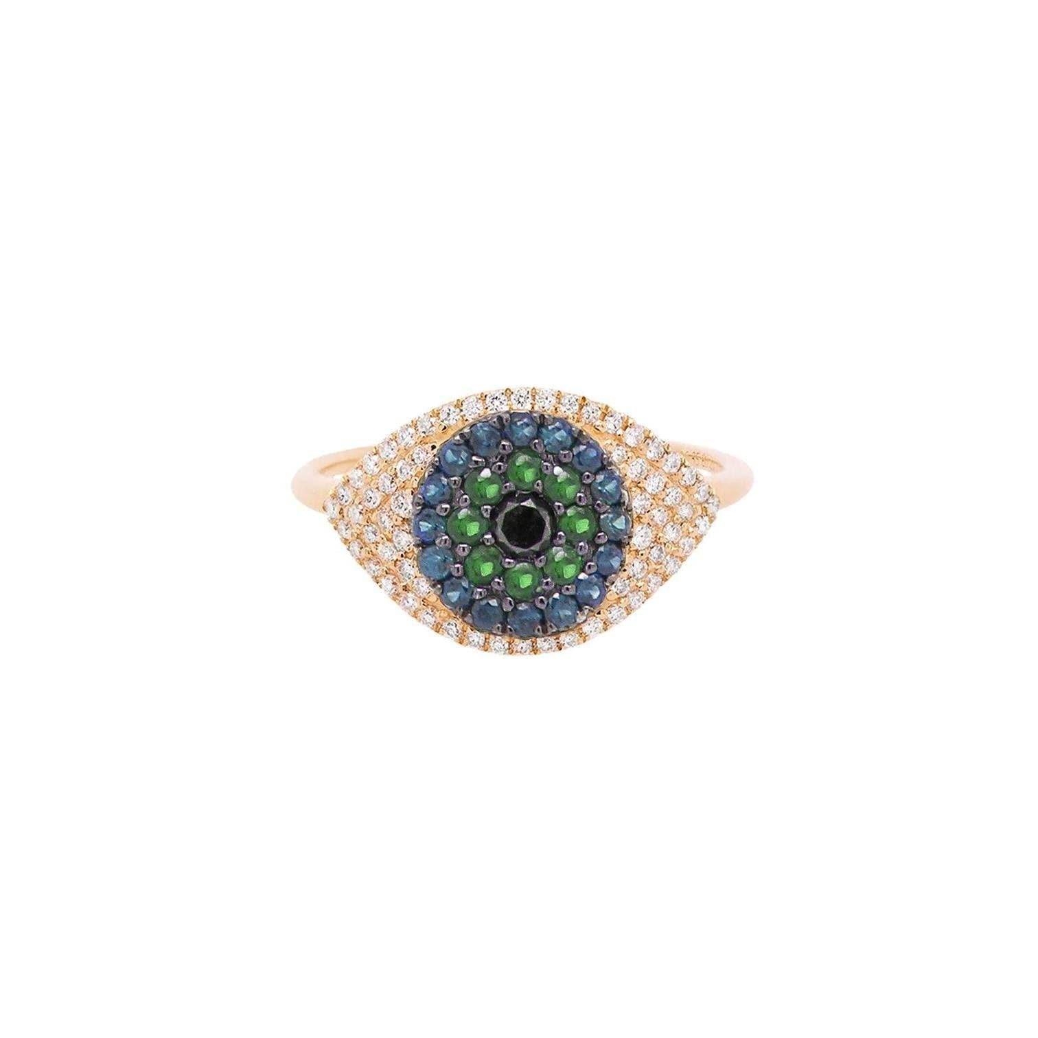 Evil Eye Protector Ring- Emerald & Sapphire -Size 7