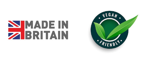 Made in Britain and Vegan Friendly logos