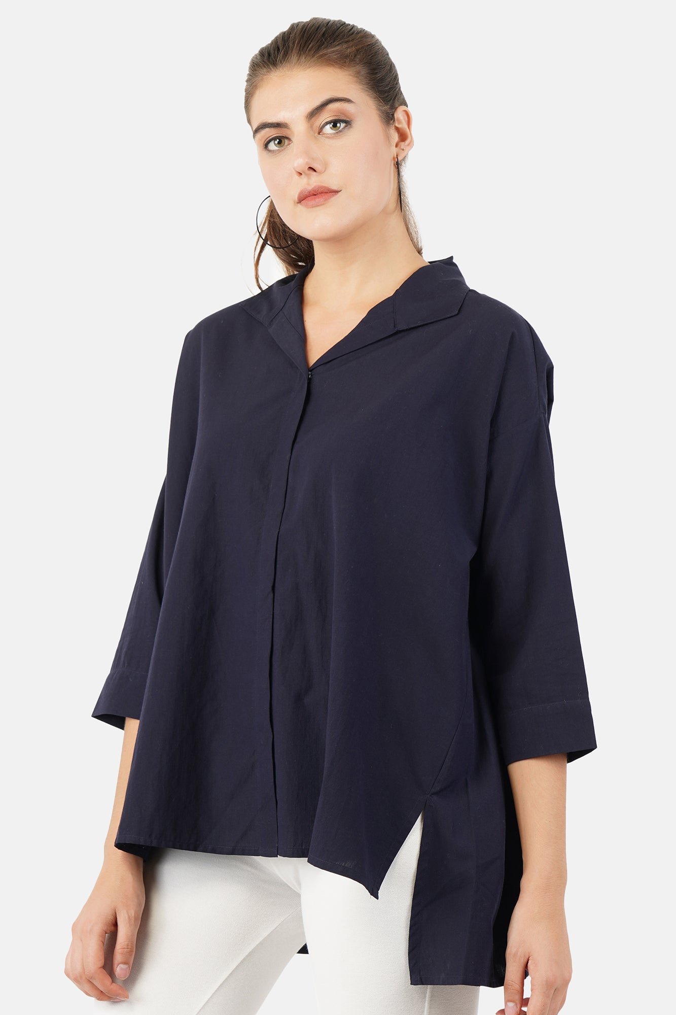 Women's navy Silk Cotton Carol Top – Pashma
