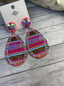 Pink Aztec and leopard earrings