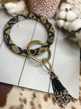 Black and gold seed bead keyring bracelet