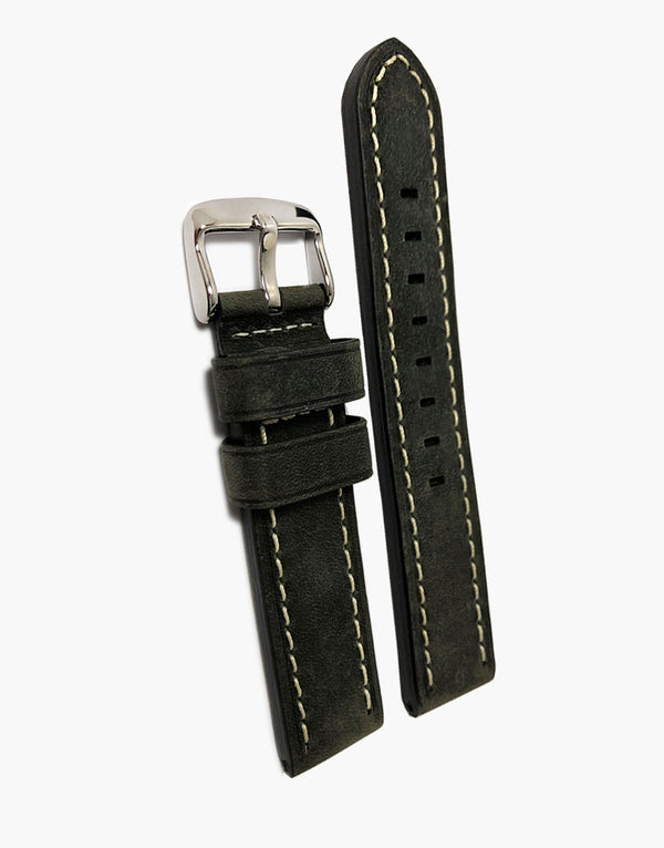 20mm Hadley Roma MS885 Watch Band Black Oil Tanned Leather