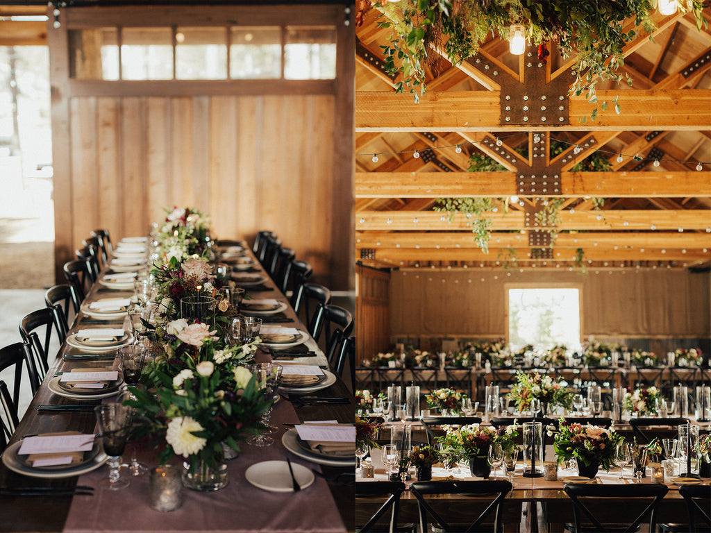 Kathleen & Carter's Rustic Autumnal Forrest Wedding in Kirkwood, California | Reception and Tablescape | Tallulah Ketubahs