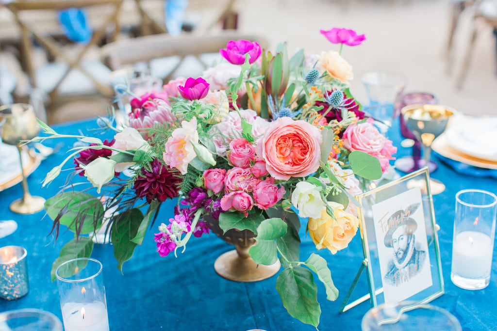 Courtney & Sam Beautiful Boho Wedding in Santa Barbara | Colorful Wedding Flower Arrangement | Tallulah Ketubahs