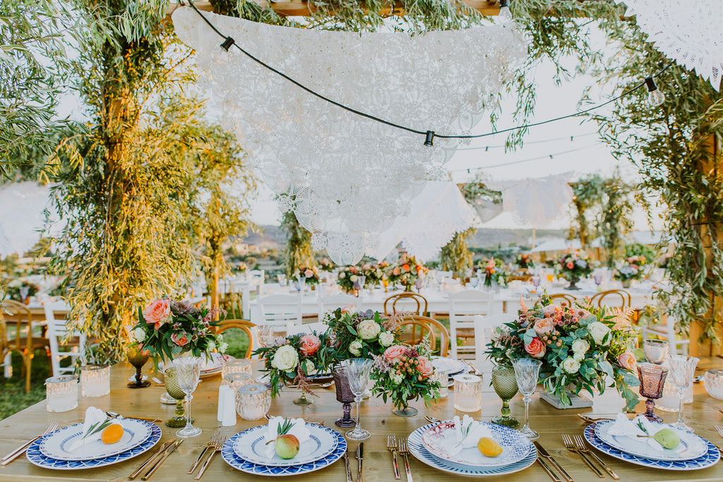 Celine & Jad - Luxury Bespoke Destination Wedding in Spetses Island, Greece | Romantic Outdoor Wedding Tablescape | Tallulah Ketubahs