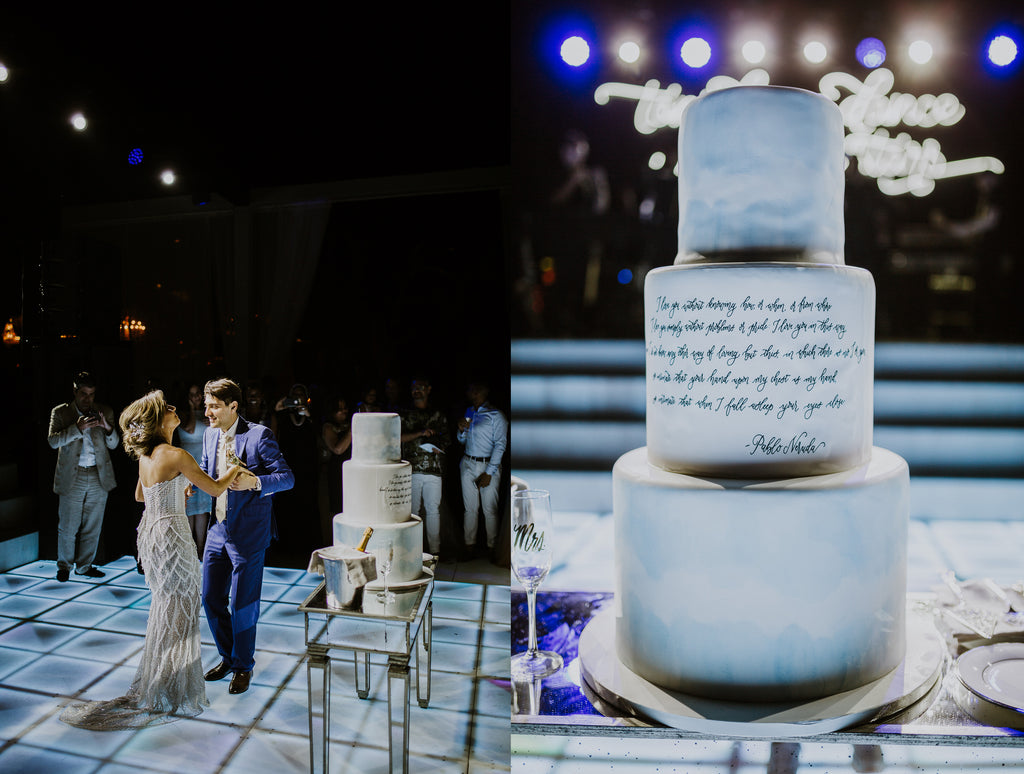 Celine & Jad - Luxury Bespoke Destination Wedding in Spetses Island, Greece | Wedding Cake with Calligraphy | Tallulah Ketubahs