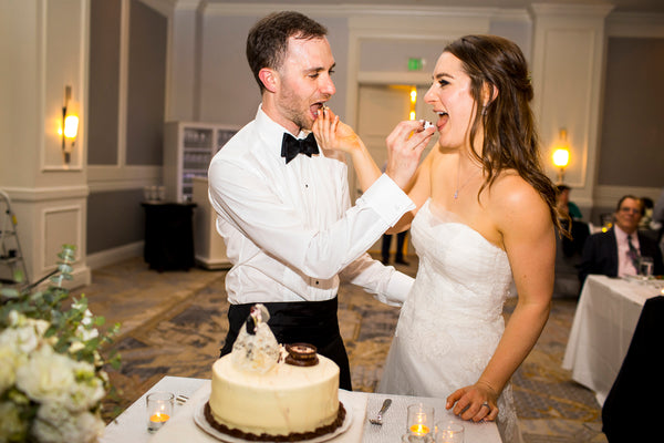 Ellen & Adam - Wedding at the Ritz Carlton, Half Moon Bay | Cutting the Cake | Tallulah Ketubahs