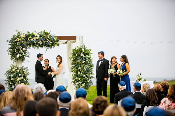 Ellen & Adam - Wedding at the Ritz Carlton, Half Moon Bay | Outdoor Ceremony Under Floral Wedding Canopy/Chuppah | Tallulah Ketubahs