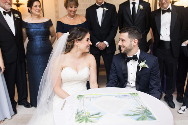 Nicole & Dan's Modern Jewish Wedding in Hartford, CT | Signing of the Custom Ketubah | Tallulah Ketubahs