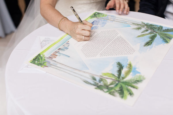 Nicole & Dan's Modern Jewish Wedding in Hartford, CT | Signing the Custom Ketubah | Tallulah Ketubahs