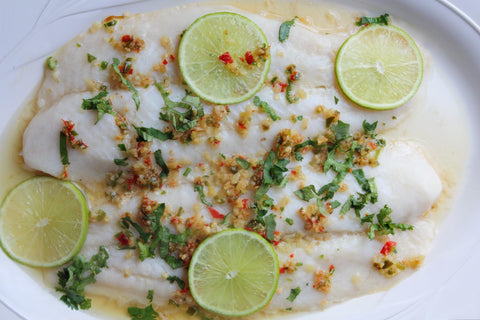 Steamed Fish with Lime Garlic Chillies for Ayurvedic Spring Diet