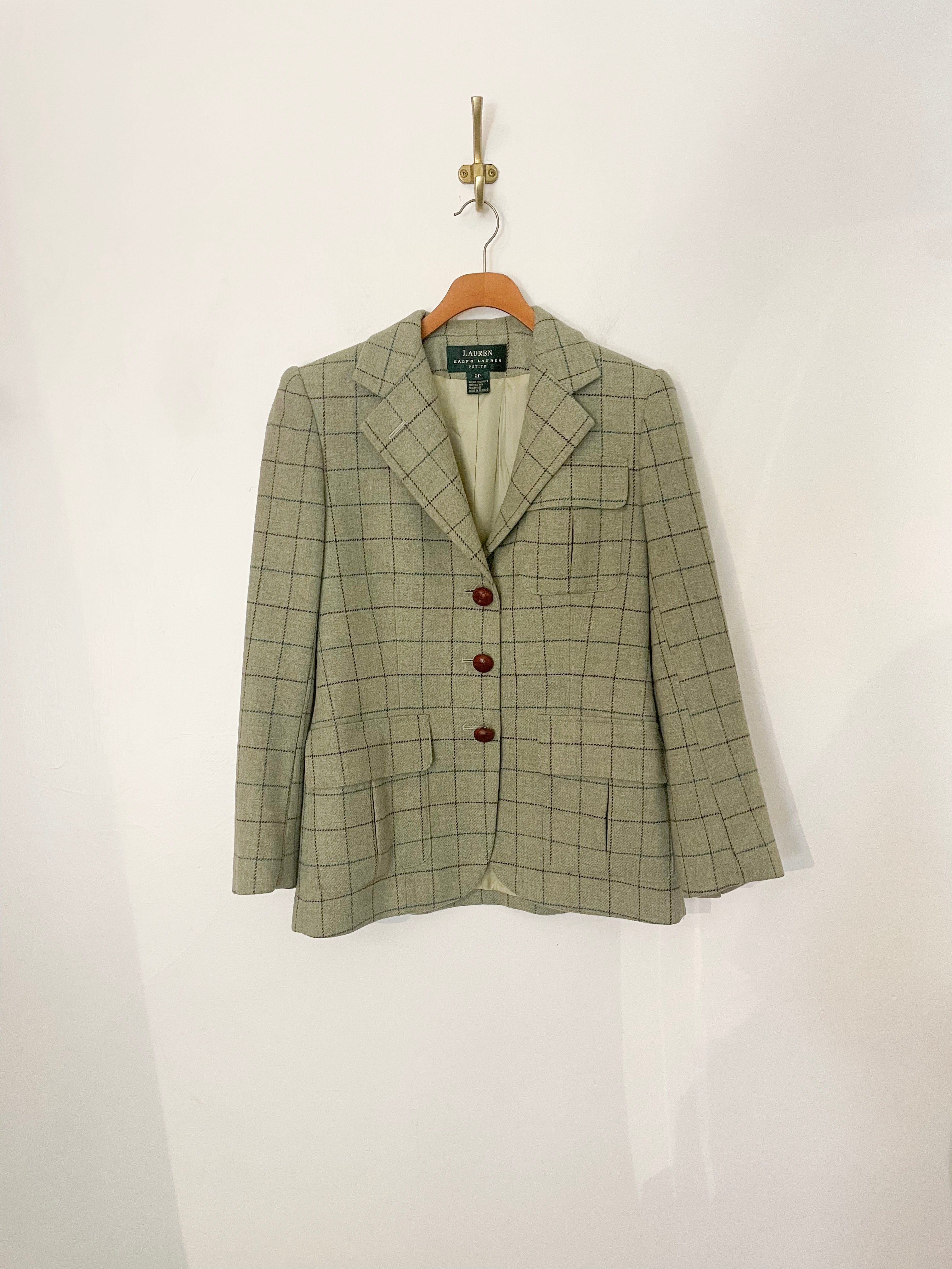 Ralph Lauren Petite green plaid wool blazer – Thrill of the Luxe