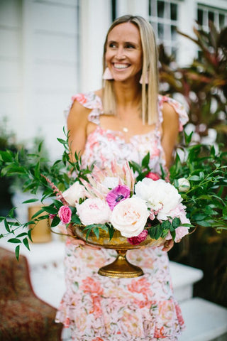 Barbiecore Wedding Inspiration Bride with pink bridal bouquet at bridal shower