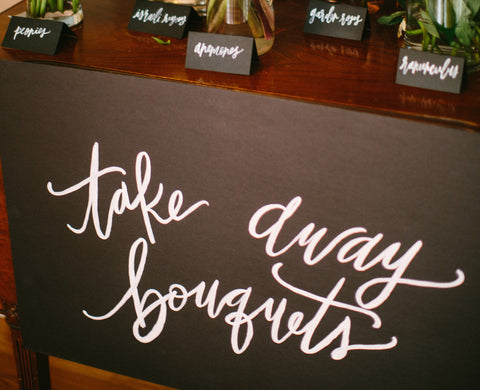custom "take away bouquet" sign at a bridal shower