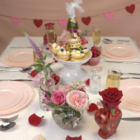 valentines day pink and red tablescape