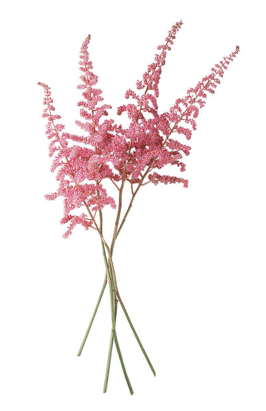 four pink astilbe stems