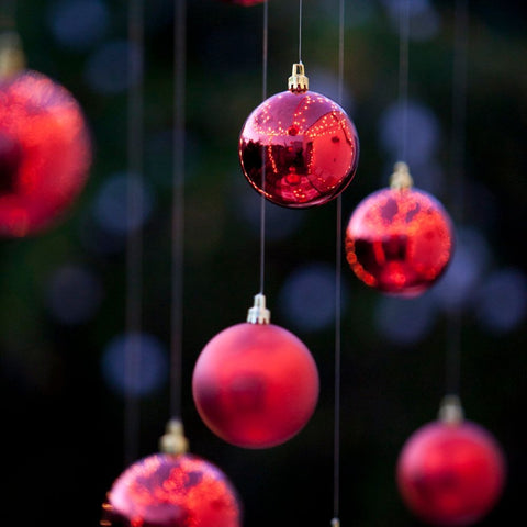 Get Festive This Season with Holiday Flowers red hanging ornaments on string