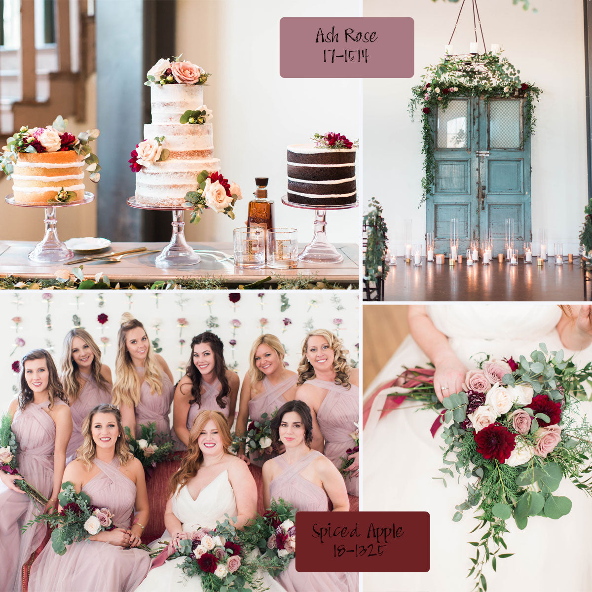 a wedding inspiration with deep red and dusty rose colors