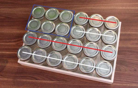 Tray of mason jars for flag shape.