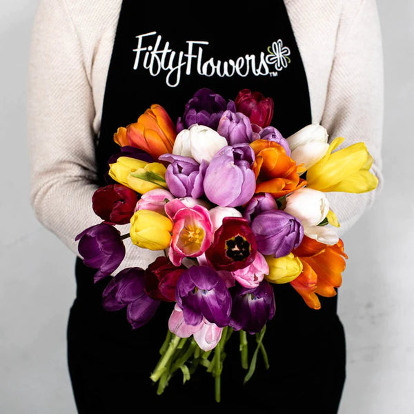 Holding a standard tulip bouquet