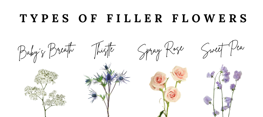 An image of filler flower types such as baby's breath and spray roses