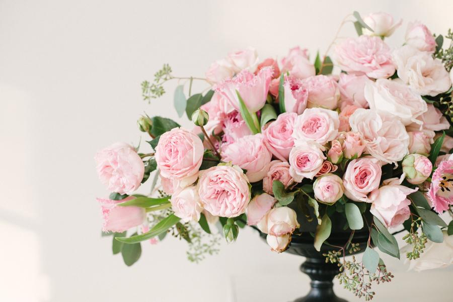 An arrangement of pink roses for a Valentine's Day Party