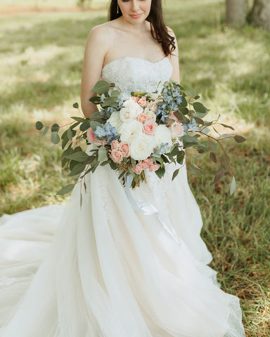 delphinium summer wedding flower in bridal bouquet