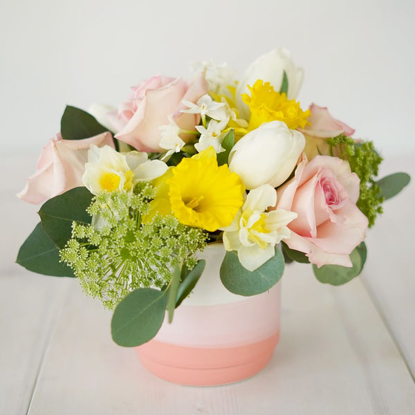 Flower arrangement featuring tulips