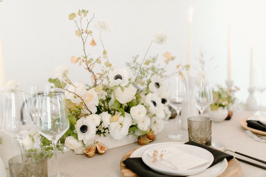 DIY wedding centerpiece idea with white flowers for a modern wedding