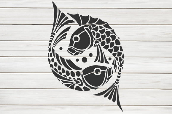 Download Koi Fish Feng Shui Stencil Model Template Design Print Digital Downloa Giwuart