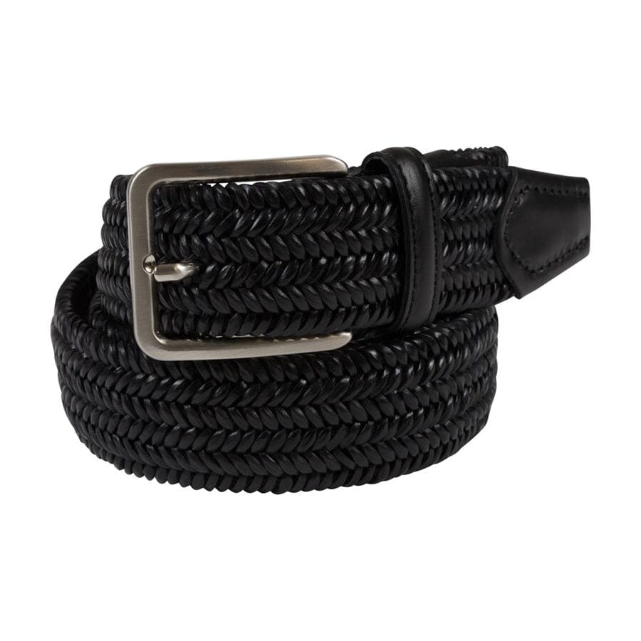 Læderbælte Braided Leather, flettet, elastisk, sort - 90 cm