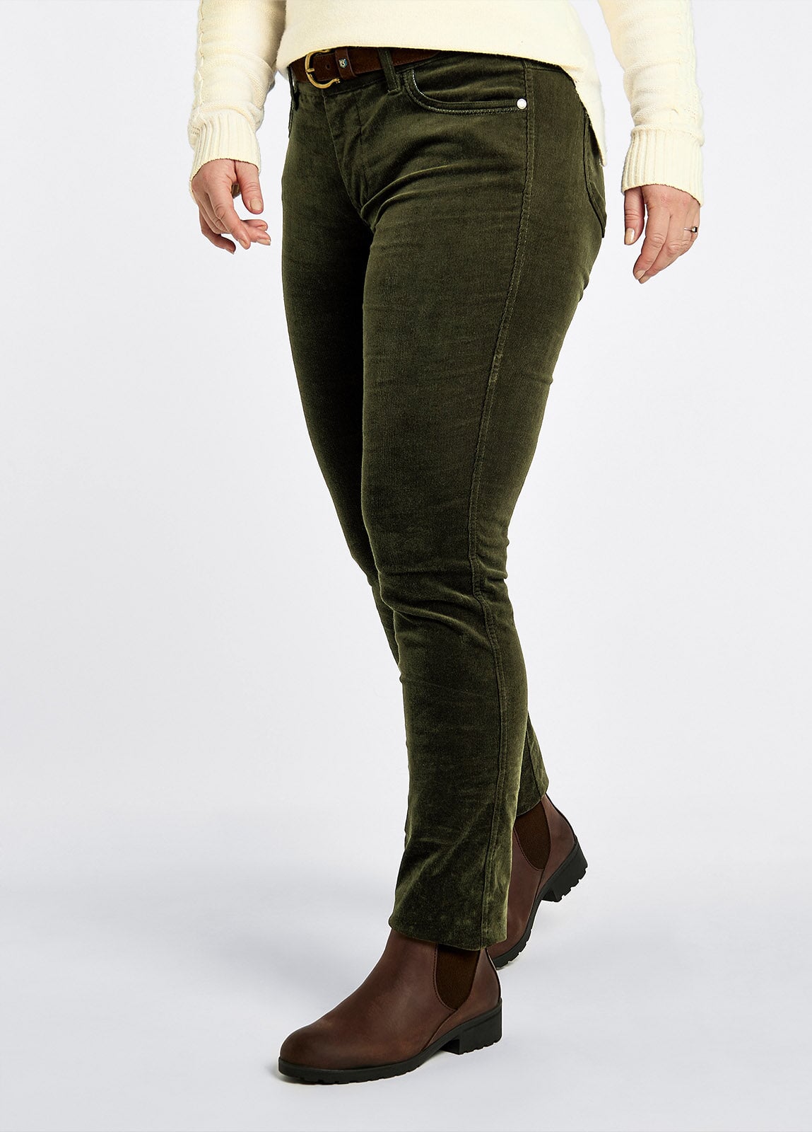 Billede af Honeysuckle, olive, ladies bukser, babyfløjl m. stretch - 40 (UK14)