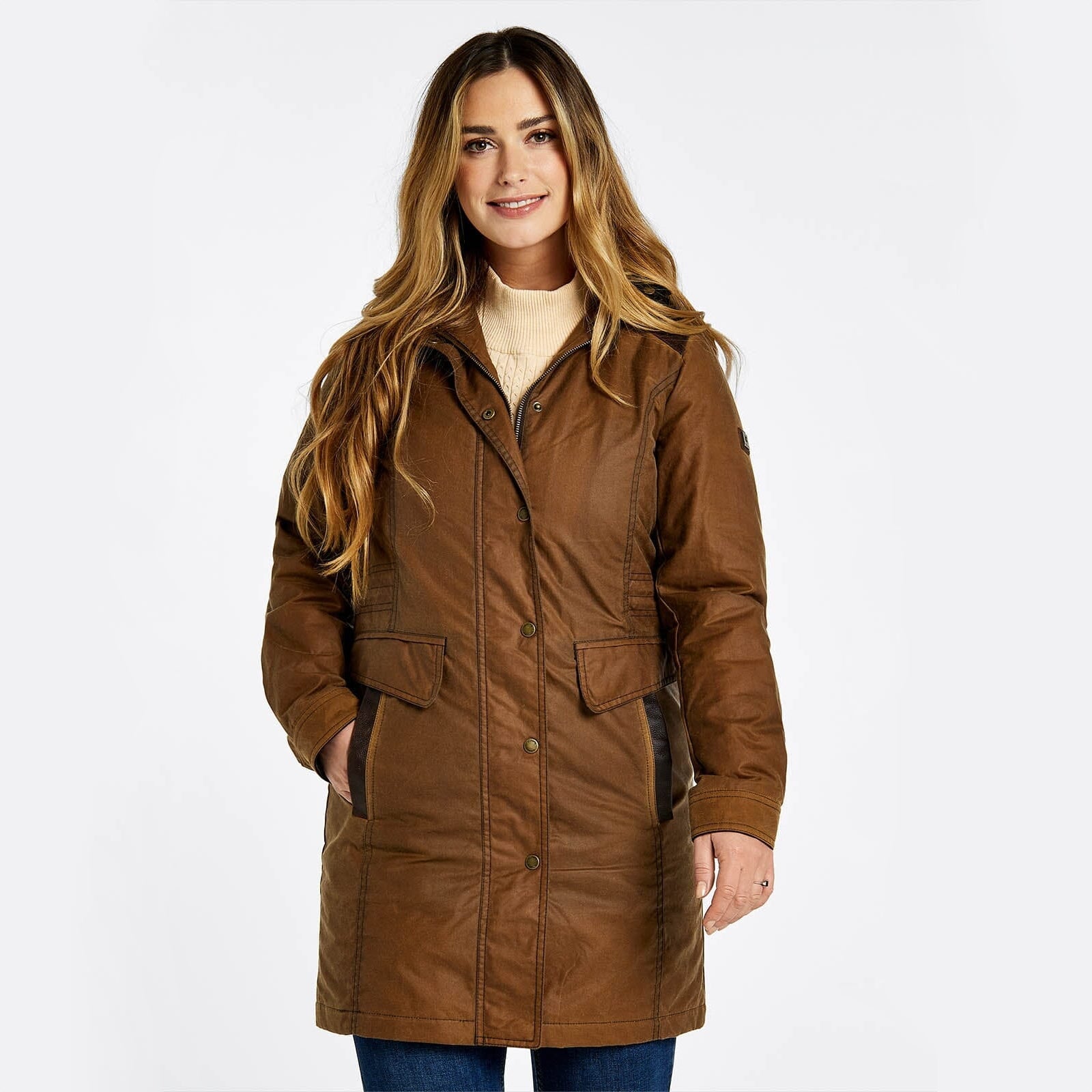 Billede af Blacklion Ladies LONG Waxed Jacket PRIMALOFT foret, Cigar - 38 (UK12)