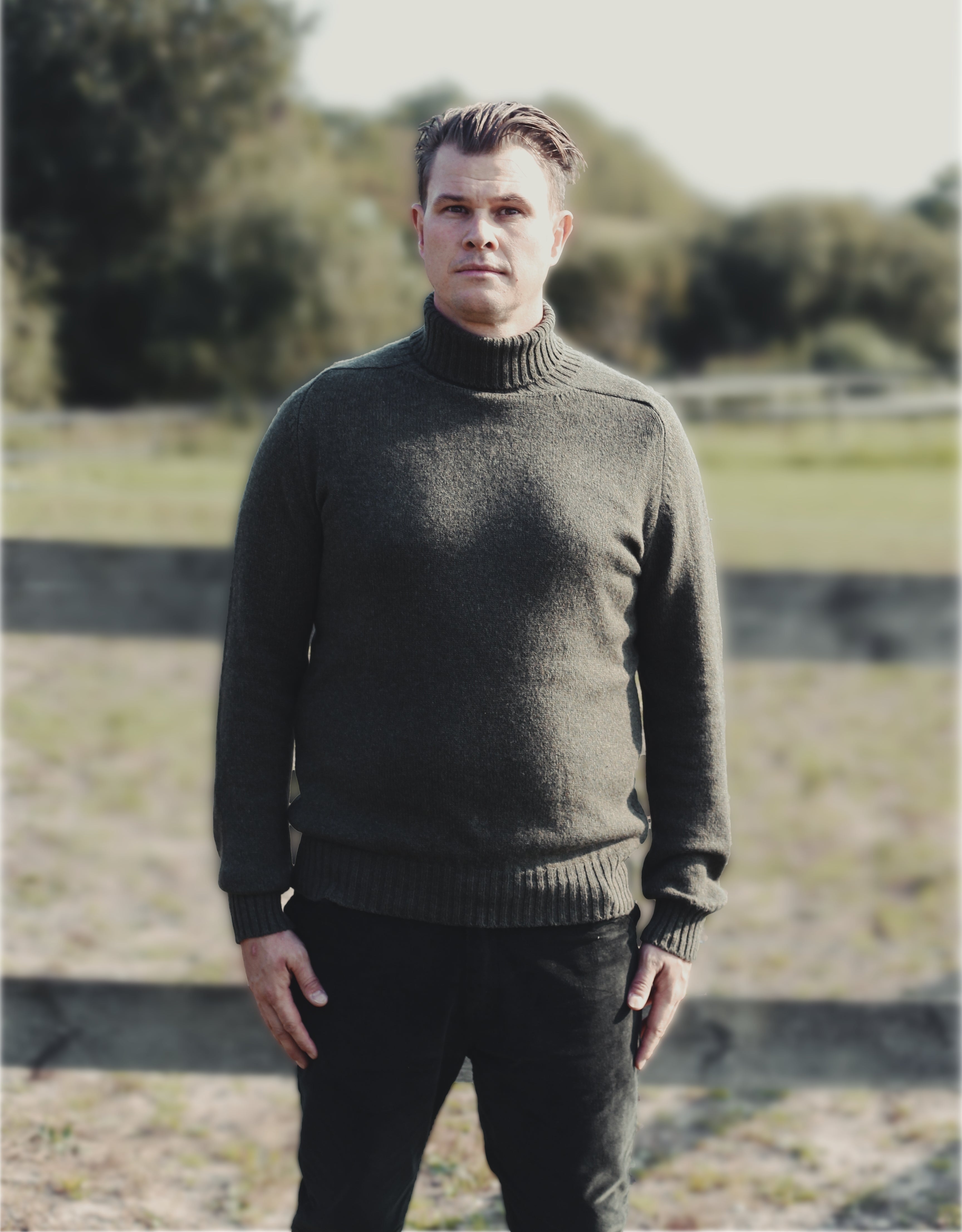 Ballater Roll Neck rullekravesweater, Loden Green, Geelong lammeuld - L