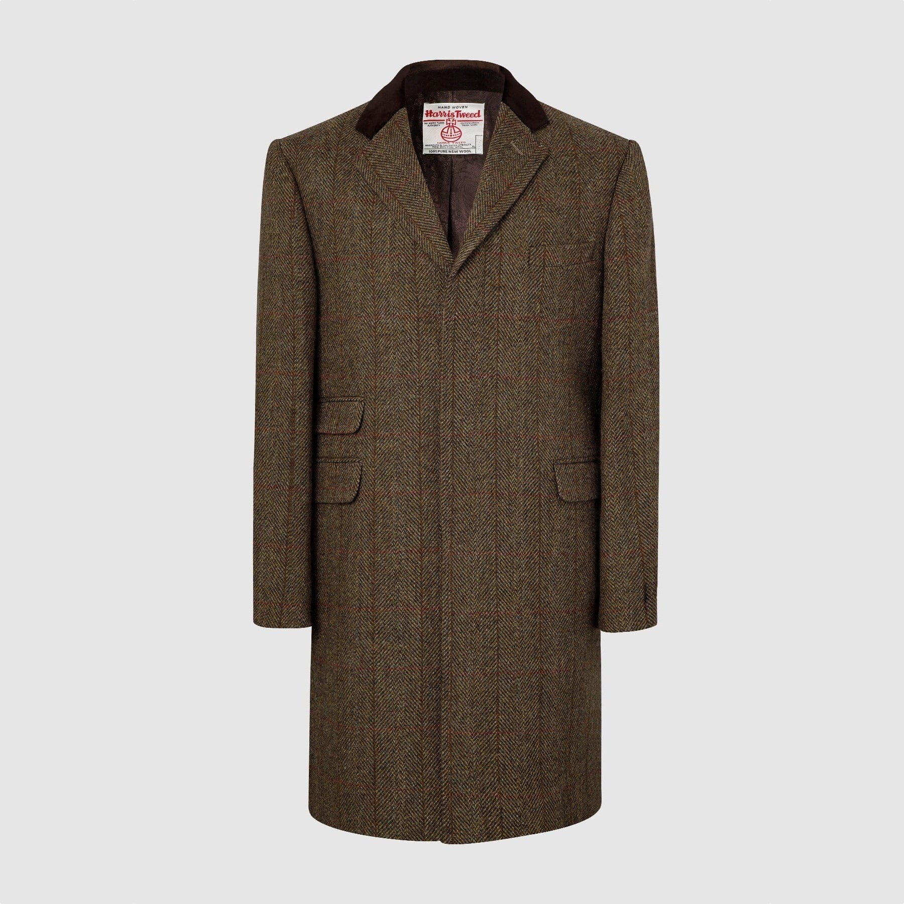 Se Chelsea Mens Overcoat frakke, brun herringbone, Harris Tweed - 52 UK (62 EU) hos Godsejeren