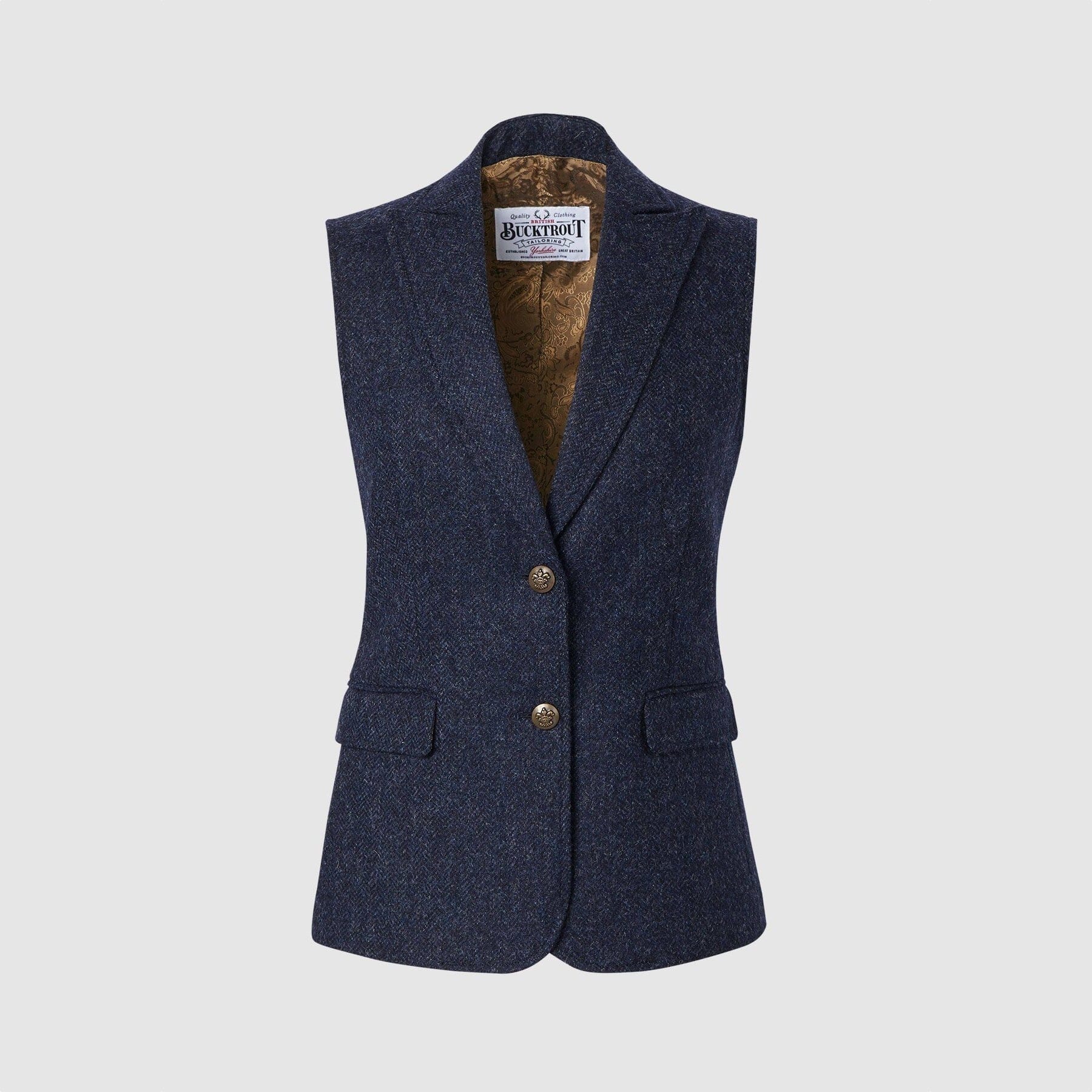 Se Pippa Waistcoat Yorkshire Tweed, blå herringbone - 12 (M) hos Godsejeren