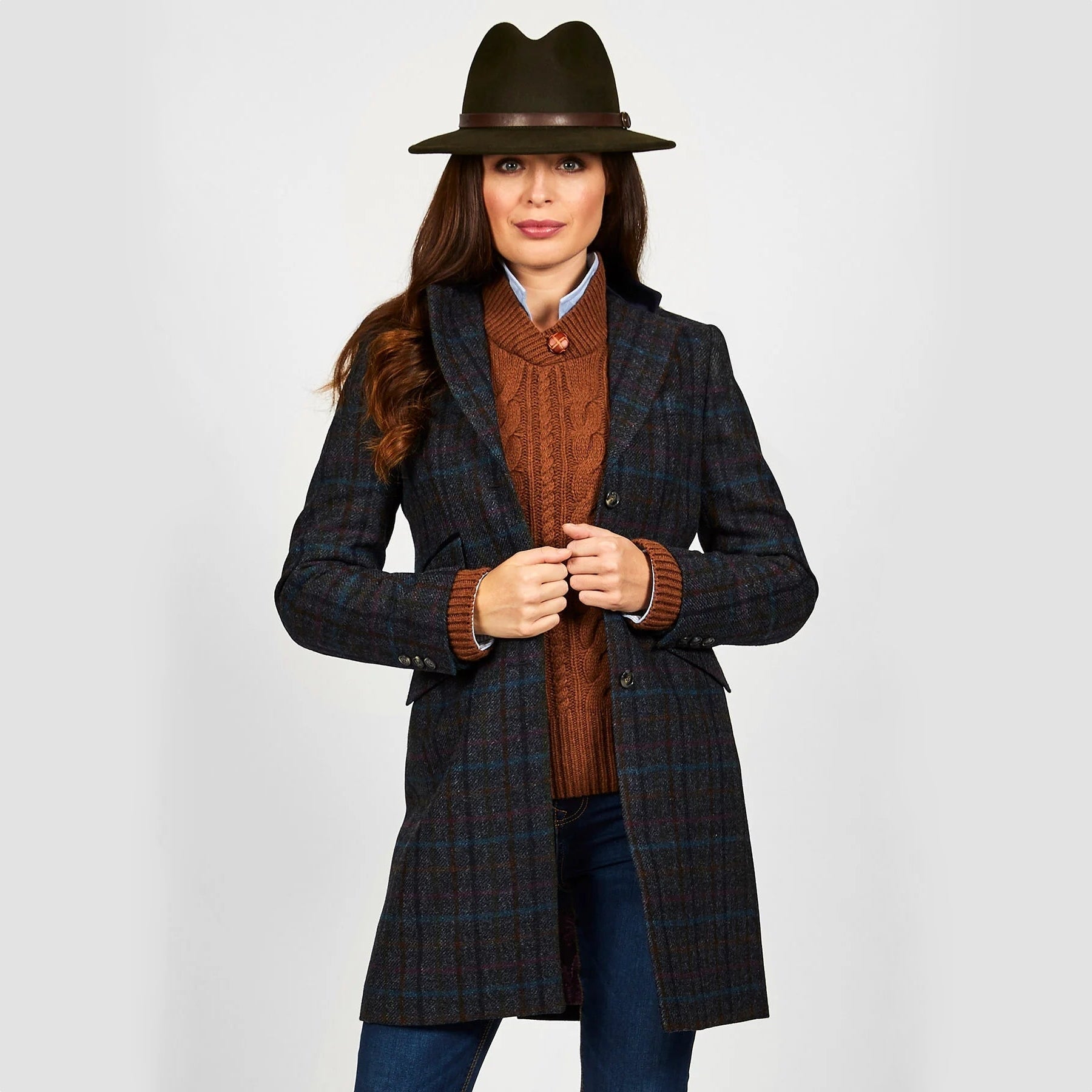 Se Tori 3/4 Ladies Coat frakke af Yorkshire Tweed, navy multicheck - 12 (M) hos Godsejeren