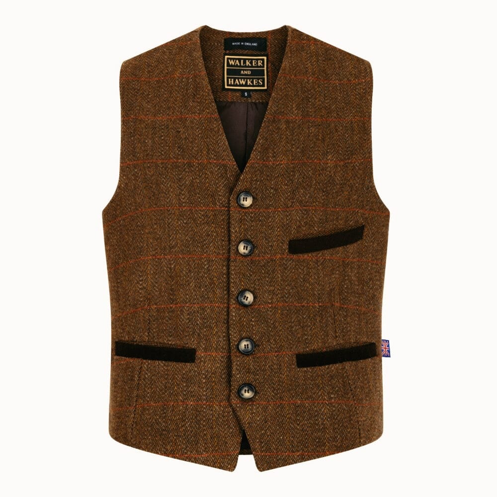 Se Alcott Tweed Formal Waistcoat, vest, brun med rød stribe - XL hos Godsejeren
