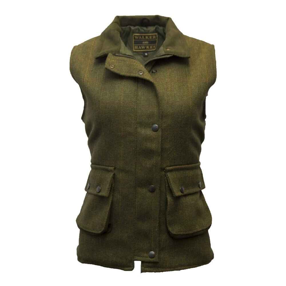 Se Bayston Ladies Tweed Gilet, vest, mørk grøn - 16 (XL) hos Godsejeren