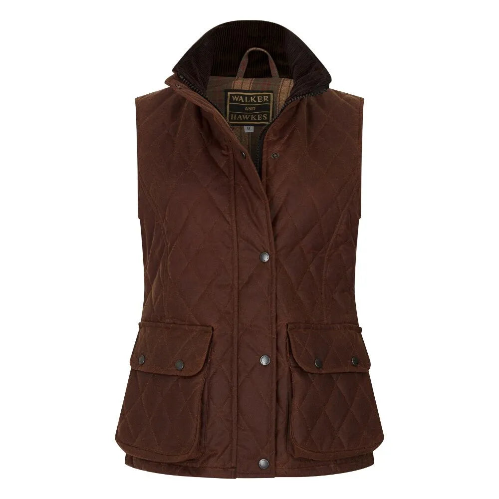 Se Haxby Ladies Wax Diamond Quilted Gilet vest, kastaniebrun - 16/XL hos Godsejeren